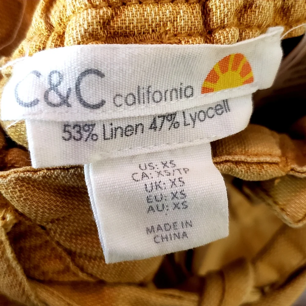 C&C California Women's Turmeric Yellow Linen Pants - Picture 4 of 5